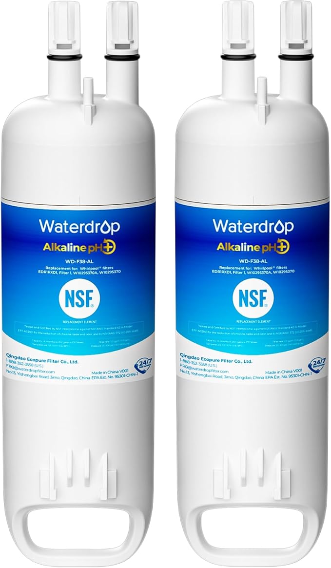 Waterdrop Alkaline W10295370A Replacement for Filter 1, EDR1RXD1, EDR1RXD1B, WD-F38, Enhances pH Refrigerator Water Filter, 2 Pack