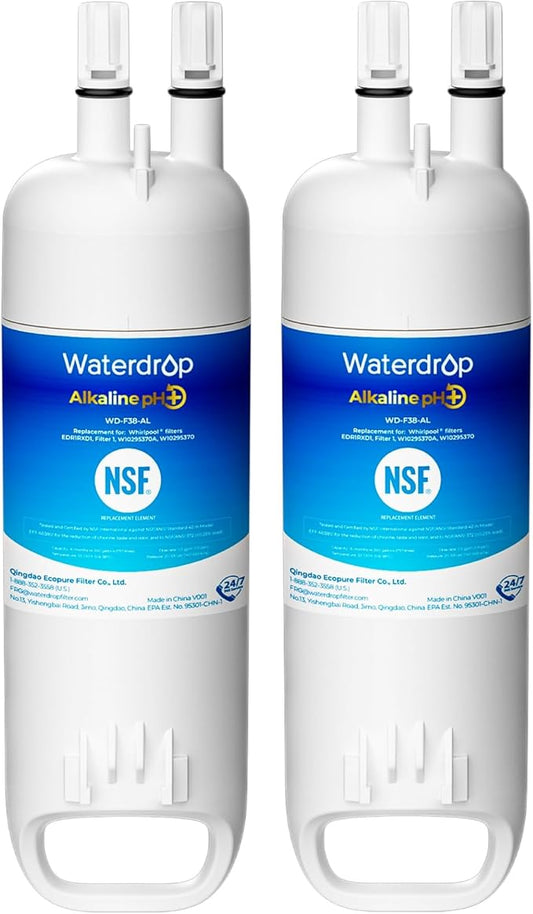 Waterdrop Alkaline W10295370A Replacement for Filter 1, EDR1RXD1, EDR1RXD1B, WD-F38, Enhances pH Refrigerator Water Filter, 2 Pack
