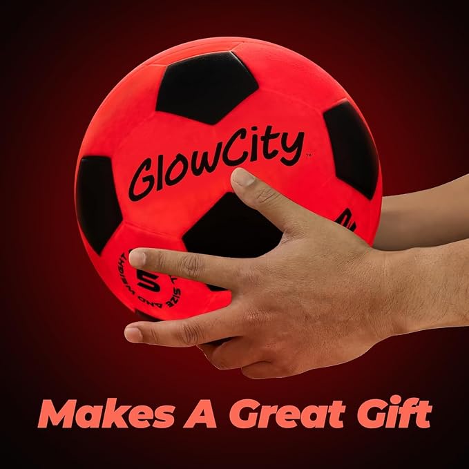 GlowCity Glow in The Dark Soccer Ball - Sizes 3, 4, 5 for Kids, Teens & Adults - Light Up Soccer Ball with 2 LED Lights - Sports Birthday Gifts Ideas for Boys & Teenagers Ages 6 7 8 9 10 11 12 13 14