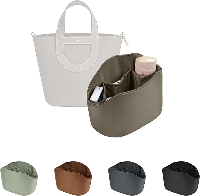 Purse Organizer Insert for In The Loop 18/23, Satin Bag Organizer Compatible with Hermes Bags, Lightweight Women Purse Essentials, Soft Touch Inner Liner with Multiple Pockets(Etoupe grey, Loop 23)