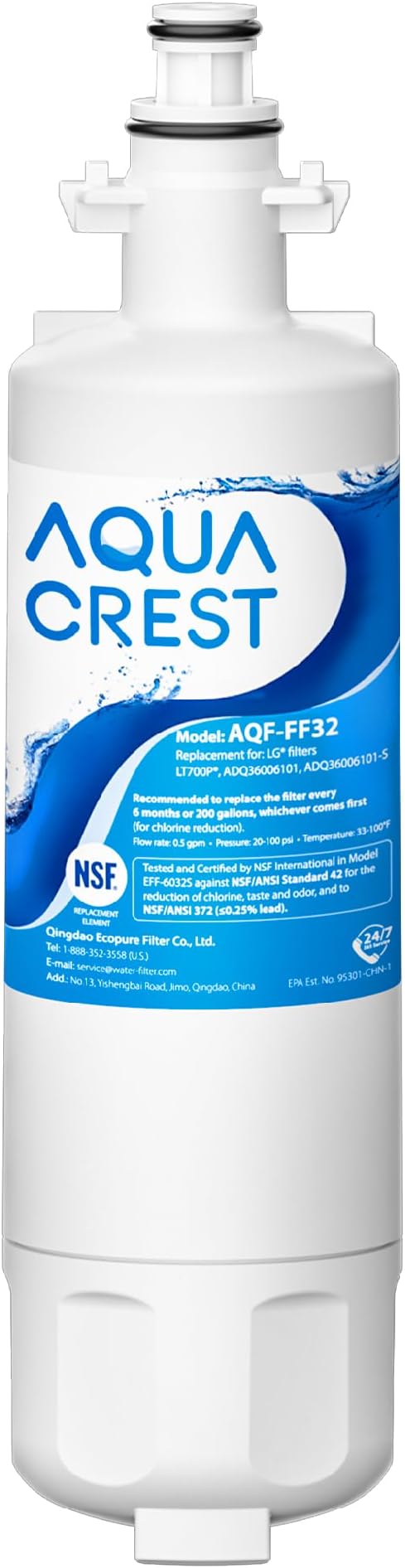 AQUA CREST 469690 ADQ36006101 Refrigerator Water Filter, Replacement for LG® LT700P®, Kenmore® 9690, 46-9690, ADQ36006102, LFXS30766S, HDX FML-3, RFC1200A, PL-500