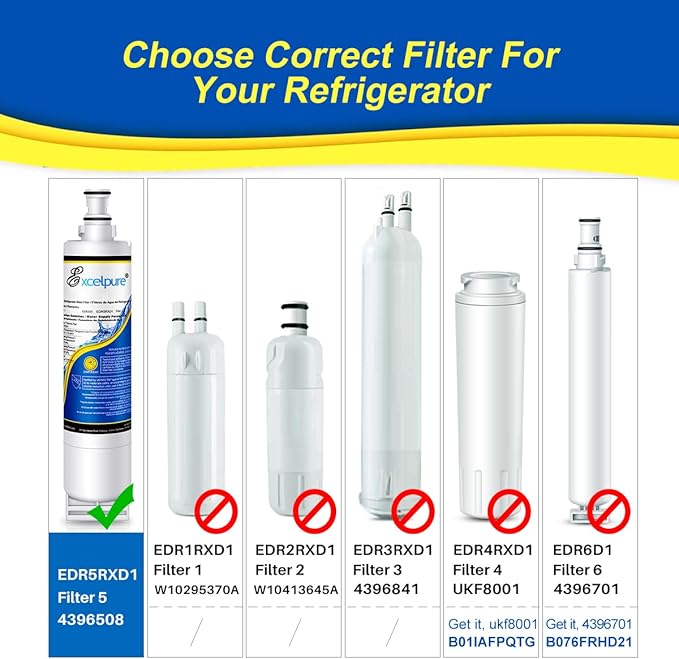 EXCELPURE 4396508 Refrigerator Water Filter Replacement for Whirlpool EDR5RXD1, 4396510, KitchenAid 4392857, EveryDrop FILTER 5, Kenmore 9010, NL240 LC400V WF285 R-9010 WF-NL300 WSW-1, RWF0500A, 3PACK