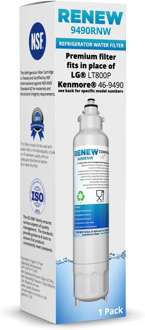 Renew Replacement for LG LT800P, ADQ73613401 and Kenmore Elite 46-9490, 9490, 469490, ADQ73613402 Refrigerator Water Filter (1 Pack)