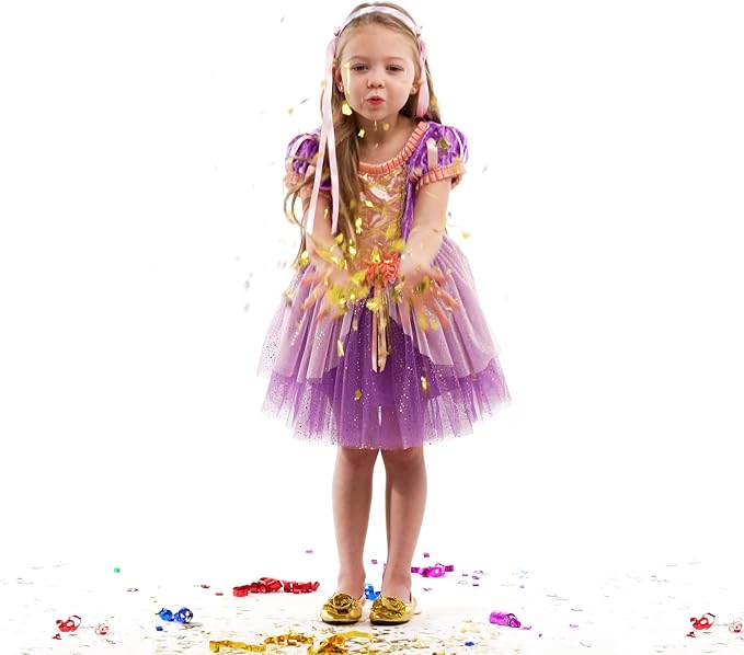 Little Adventures Rapunzel Princess Party Dress - Machine Washable Child Pretend Play Costume Outfit with No Glitter