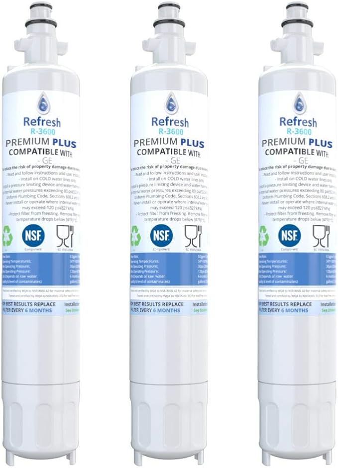 Refresh NSF-53 Replacement Refrigerator Filter Compatible With GE RPWF, R-3600 and FILTER models RWF1063, RWF3600A, RPWF, WSG-4 (does NOT fit RPWFE) - 3 Pack