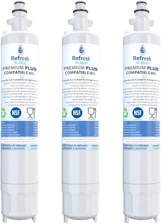 Refresh NSF-53 Replacement Refrigerator Filter Compatible With GE RPWF, R-3600 and FILTER models RWF1063, RWF3600A, RPWF, WSG-4 (does NOT fit RPWFE) - 3 Pack