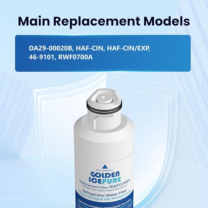 GOLDEN ICEPURE RWF0700A Refrigerator Water Filter Replacement for Samsung DA29-00020B, HAF-CIN/EXP, RF263BEAESR, RF28HMEDBSR, RF28HFEDTSR, RF28HFEDBSR,2PACK