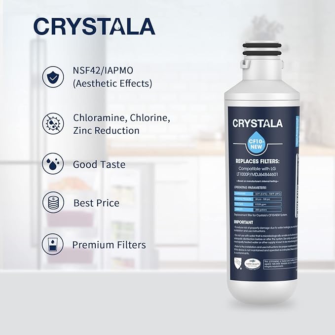 Crystala Filters LT1000PC Replacement Water Filter, Compatible with LT1000PC/PCS, LT1000PC, LT-1000PC, ADQ747935 ADQ74793504 Water Filter and LT120F ADQ73334008 Fresh Air Filter 4 Pack