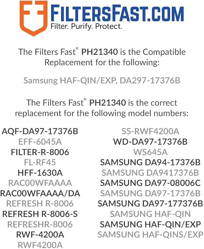 Filters Fast PH21340 Compatible Replacement for Samsung HAF-QIN/EXP, DA297-17376B Refrigerator Water Filter Cartridge Carbon Filter for Fridge Water Dispenser
