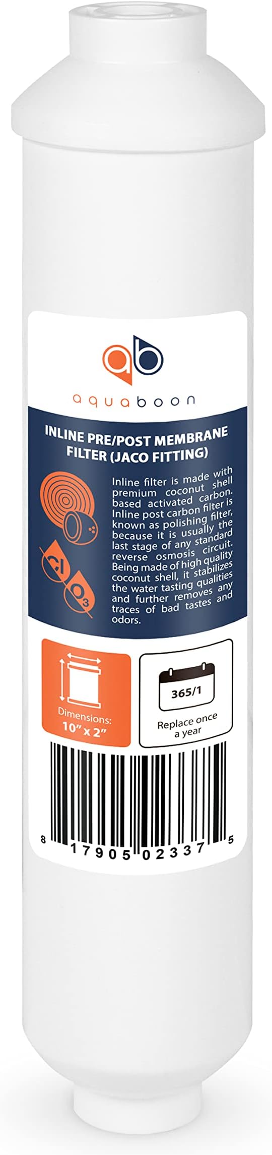 Aquaboon Inline Water Filter for Refrigerator 2-Pack of Inline Post/Carbon Polishing Water Filter Catridge for Reverse Osmosis System Standard Size (Jaco fitting)