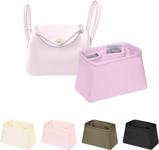 Bag Insert for Lindy 19, Lightweight Purse Organizer for Luxury Bags, Satin Fabric Inner Handbag Organizers with Pockets (Mauve Sylvestre, Mini)