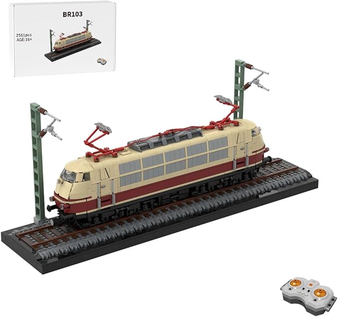 Locomotive Building Blocks, BR103 Electric Locomotive Building Blocks Set, Remote Control Train Kit with PF Motor, German Class 103 Train Model, Ornaments Gift, Dynamic Version, 2561PCS