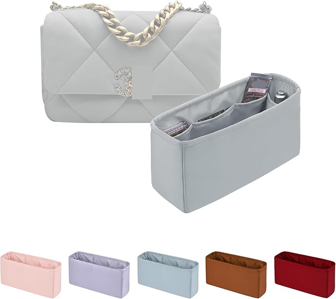 19 Bag Organizer Insert, Purse Organizer with Silky Satin Compatible with Chanel 19 Flap26 Bag, Lightweight Inner Bag for Luxury Bags (Peral Grey, Flap26)