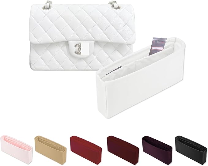 Classic Flap Bag Organizer Insert, Purse Organizer Insert Compatible with Chanel Classic Flap Mini, Lightweight Purse Divider with Pockets (Blanc, CF Mini)