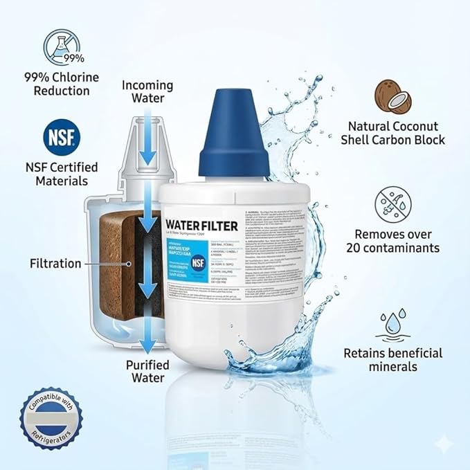HAFCU1/XAA - HAFIN2/EXP Water Filter Replacement – Compatible with DA29-00003B DA29-00003F DA29-00003G – Carbon Block Filtration – Fresh Water & Ice – 24 Month Life 4 PACK