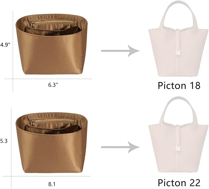 ZTUJO Picotin 18 Organizer Hermes, Picotin bag insert, Luxury Purse Organizer Insert Silky Smooth Fits picotin 22 Bags (Brown)