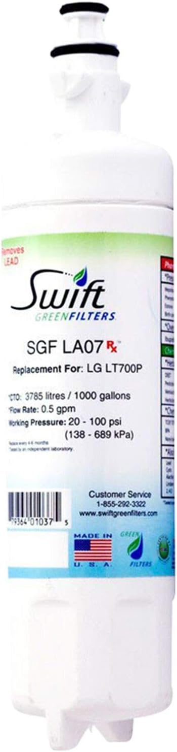SGF-LA07 Rx Pharmaceutical Replacement water filter for LG LT700-P, 46-9690, ADQ36006102, ADQ36006101,EFF-6032A,PH21410 by Swift Green Filters (1pack)