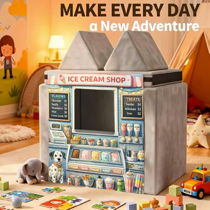 Foam Play Couch Panels - Ice Cream Shop Theme,Soft Sofa Accessories,Modular Play Panels,33.5x37 Inches