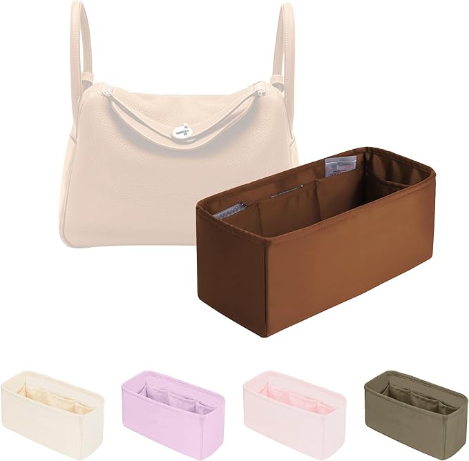 Lindy Bags Organizer Insert, Bag Storage with Silky Satins Material, Lightweight Inner Bag Compatible with Lindy 34 Bag Storage, Multiple Pockets Large Capacity (Gold, Lindy34)