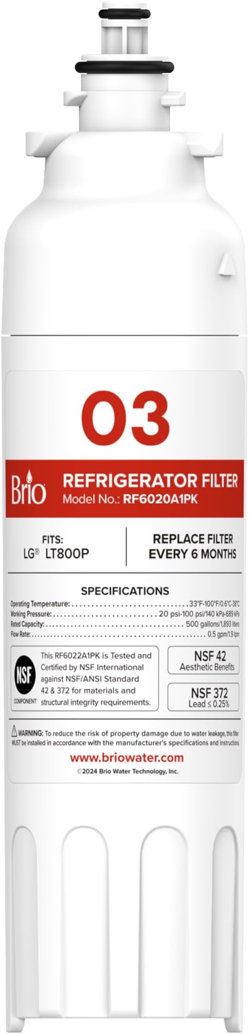 Brio LT800P & ADQ73613401 Water Filter Replacement for LG LT800p, ADQ73613401, ADQ73613402, ADQ73613408, ADQ75795104, Kenmore 46-9490, LSXS26326S, LMXC23746S, LMXC23746D, NSF 42, 53, 372, & 401