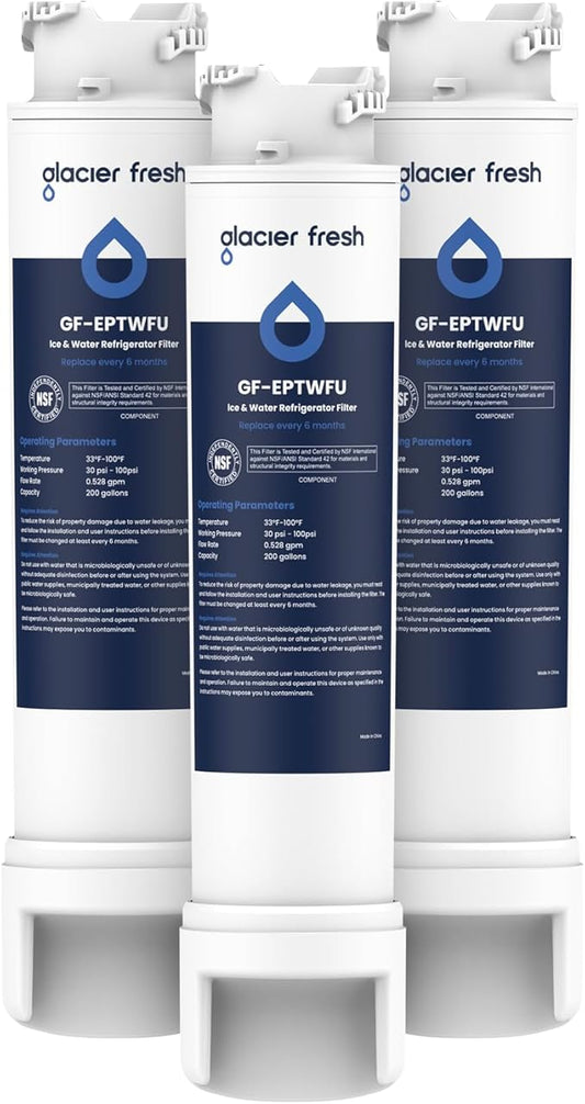 GLACIER FRESH GF-EPTWFU Water Filter Replacement, Compatible with EPTWFU01, EWF02, Pure Source Ultra II, Pure Source Ultra 2, 012505454226, 4562222, 807946701, 3 Pack