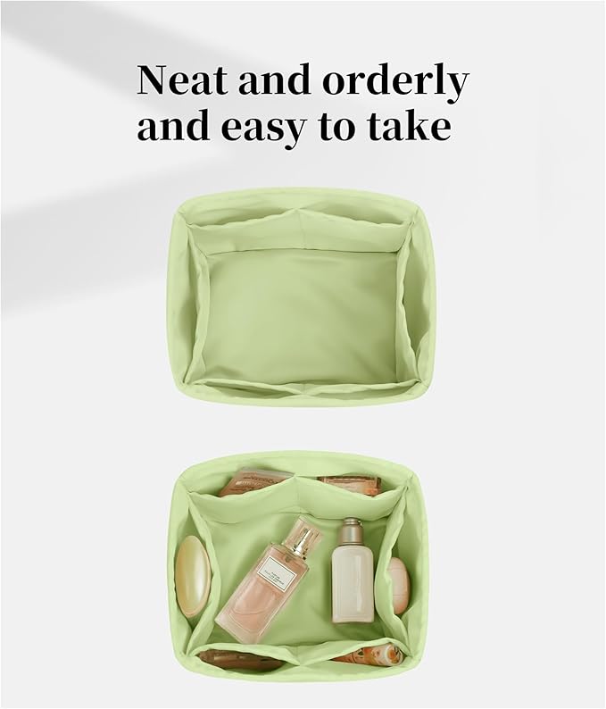 Purse Organizer Insert for Picotin 18/22, Satin Bag Organizer for Woman, Soft & Lightweight Purse Essentials, Ideal for Travel, Shopping, and Daily Use, Multiple Pockets(PC 18,Vert Criquet)