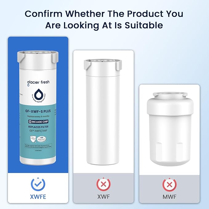 GLACIER FRESH Water Filter Compatible with XWFE (Built-in CHIP), Replacement for GE XWFE, XWF Refrigerator Water Filter NSF/ANSI 53 Certification Pack of 1