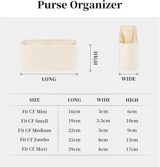 Classic Flap Bag Organizer Insert, Purse Organizer Insert Compatible with Chanel Classic Flap Maxi, Lightweight Purse Divider with Pockets (Craie, CF Maxi)