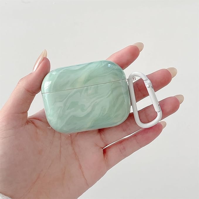 Premium Silicone Case for AirPods Pro 3 (2025) - Mint Marble Green Shockproof Cover with Detachable Neck Lanyard, Travel Keychain Design, MagSafe Compatible, Unisex for Women & Men