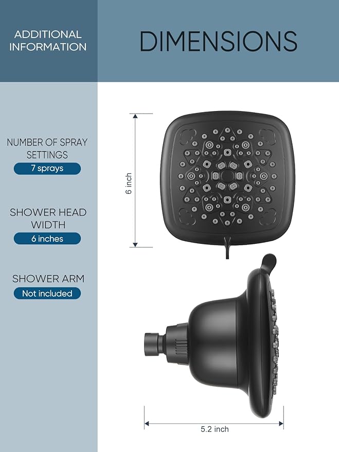 Cobbe Filtered Shower Head, 7 Modes High Pressure Shower Heads - 16 Stage Shower Head Filter for Hard Water for Remove Chlorine and Harmful Substances (Midnight Black Matte, 6 Inch Square)