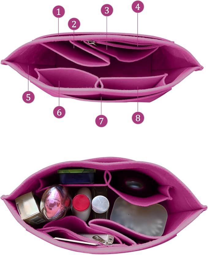 Chispee Handbag Organizers for Longchamp Felt Purse Divider Organizer Insert Pocket & Zipper Inner Bag Liner fit Large, Rose Pink