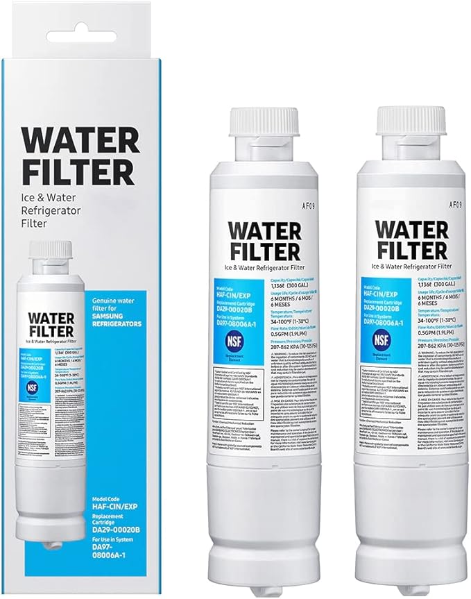 HAF-CIN/EXP Refrigerator Water Filter – Compatible with DA29-00020B & DA97-08006A-1 – Carbon Block Filtration, 99% Contaminant Reduction – Fresh Drinking Water – 6-Month Life (2 Pack)