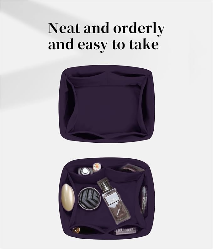 Purse Organizer Insert for Picotin 18/22, Satin Bag Organizer for Picotin Bags, Lightweight Purse Essentials for Women Luxury Handbags, Soft Touch Inner Liner with Multiple Pockets (Raisin, PC18)