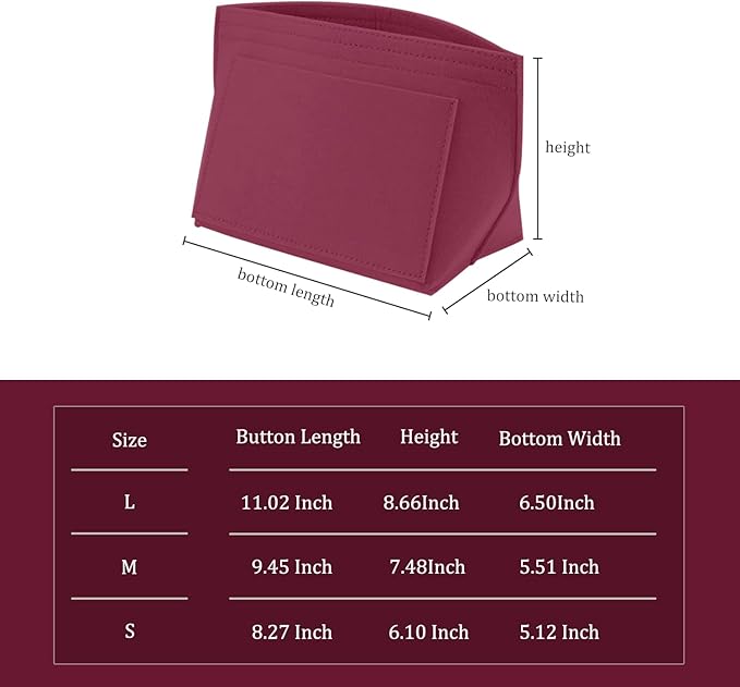 Chispee Handbag Organizers for Longchamp Felt Purse Divider Organizer Insert Pocket & Zipper Inner Bag Liner fit Large, Rose Red