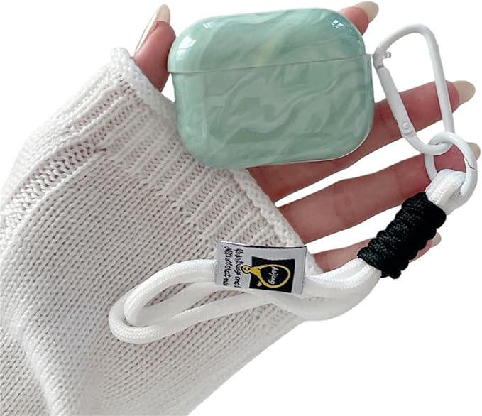 Premium Silicone Case for AirPods Pro 3 (2025) - Mint Marble Green Shockproof Cover with Detachable Neck Lanyard, Travel Keychain Design, MagSafe Compatible, Unisex for Women & Men