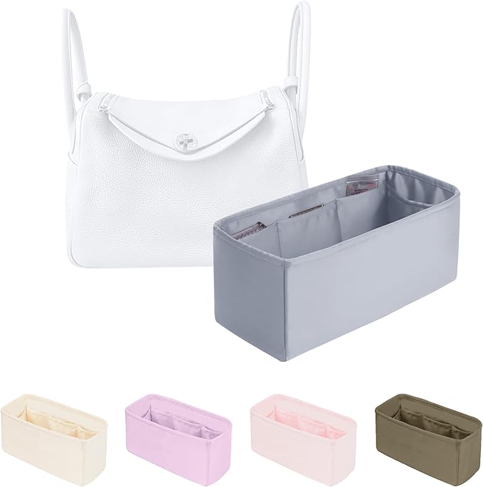 Lindy Bags Organizer Insert, Bag Storage with Silky Satins Material, Lightweight Inner Bag Compatible with Lindy 34 Bag Storage, Handbag Insert with Pockets (Blue Pale, Lindy34)
