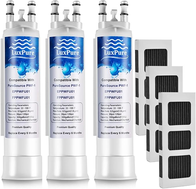 FPPWFU01 PWF-1 Refrigerator Water Filter & PureAir Ultra II PAULTRA2 Air Filter Combo, Compatible with FRIGCOMBO13, FRSS26L3AF, FRSS2333AS, FRSC2333AS, FRSS2323AB, (3+3- Combo)