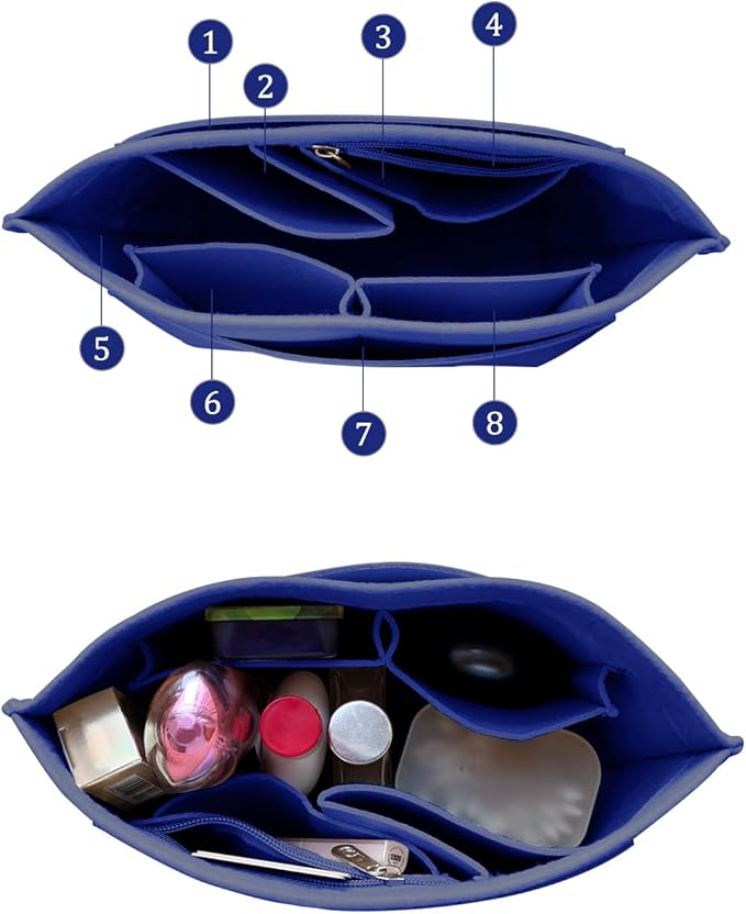 Chispee Felt Purse Organizer Insert Luxury Handbag Organizers for Longchamp Divider Pocket & Zipper Inner Bag Liner fit Small, Royal Blue
