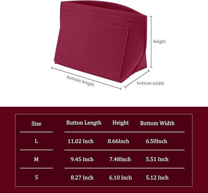Chispee Felt Purse Organizer Insert Luxury Handbag Organizers for Longchamp Divider Pocket & Zipper Inner Bag Liner fit Small, Wine Red