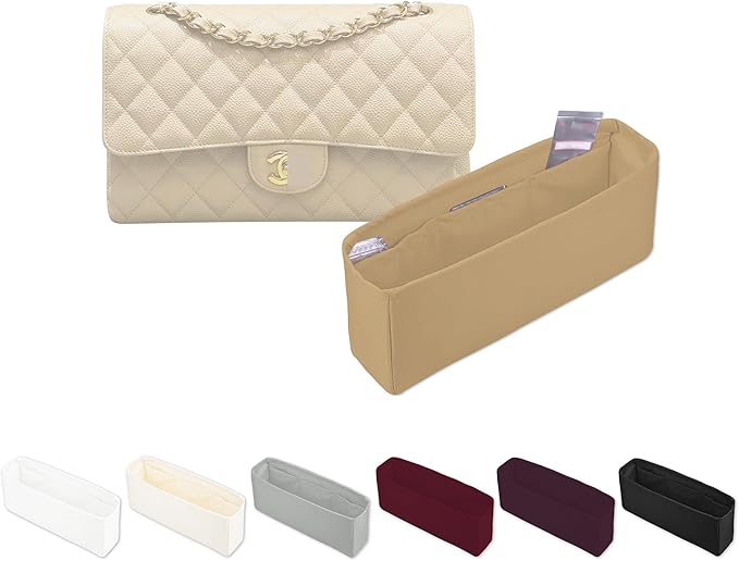 Classic Flap Bag Organizer Insert, Purse Organizer for Handbag Compatible with Chanel Classic Flap Jumbo, Multiple Pockets Bag Organizer (Chai, CF Jumbo)