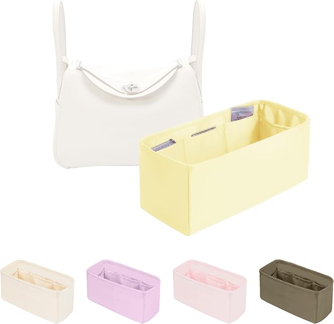 Bag Organizer Insert for Lindy30, Silky Satins Inner Bag Compatible with Lindy Bag, Lightweight Bag Storage, Large Handbag Insert with Pockets(Limoncello, Lindy30)
