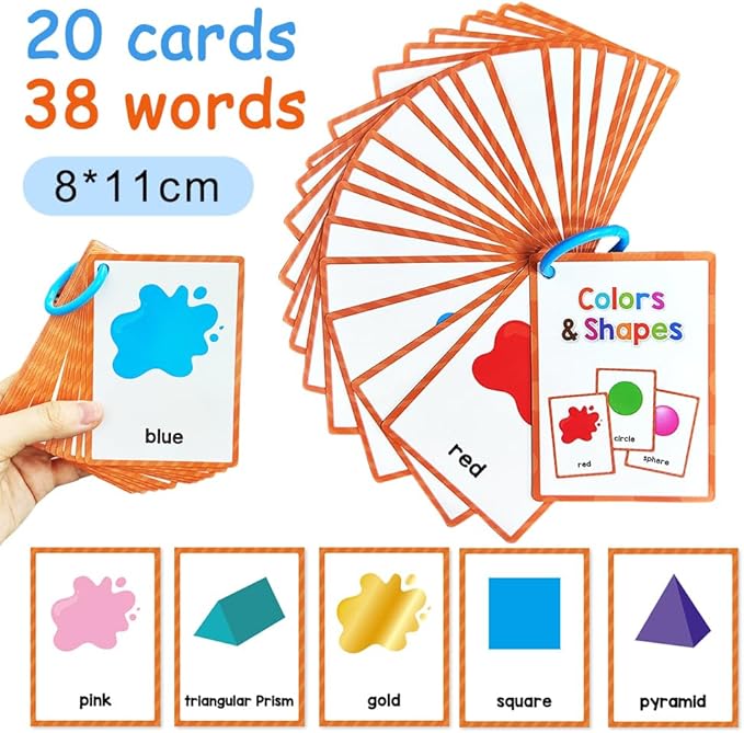 Lachilly Colors and Shapes Learning Flashcards, High Frequency Words, Beginning Reading, Kindergarten, ESL Teaching Materials, Autism Learning Materials, Vocabulary Building, 20 Cards, 38 Words