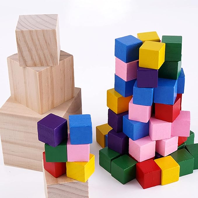 Tosnail 50 Pack 1.5 Inches Unfinished Wooden Cubes Wooden Blocks - Great for Crafts Making