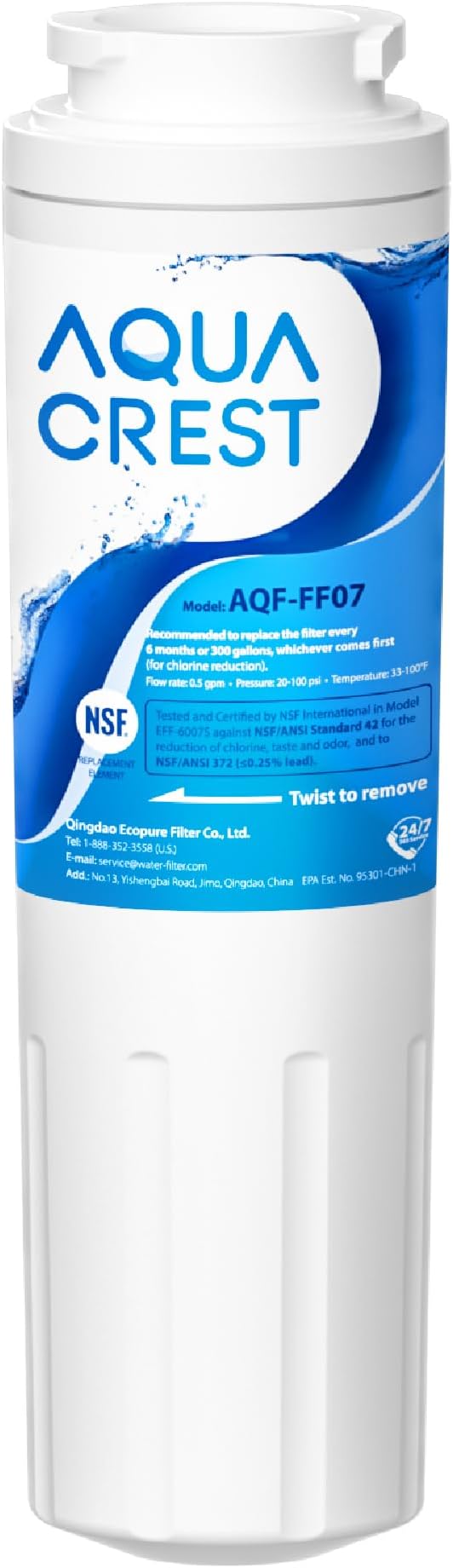 AQUA CREST UKF8001 Refrigerator Water Filter, Replacement for EveryDrop Filter 4, Maytag UKF8001P, Whirlpool UKF8001AXX-750, UKF8001AXX, 4396395, 469006, EDR4RXD1, Puriclean II