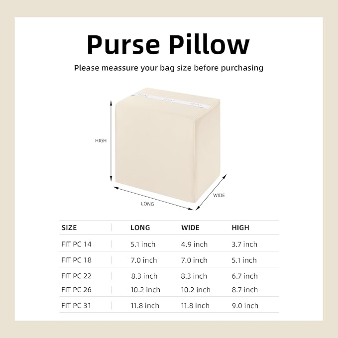 DGAZ Purse Pillow Shaper Insert For picotin Bags,Luxury Handbag Tote Shapers, Memory Foam(Craie,PC22)