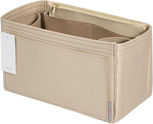 ZTUJO Purse Organizer Insert For Handbags, Silky Touching Bag Organizer Insert With Bottle Holder, Perfect for Speedy, Neverfull, Tote,ONTHEGO,Artsy,Handbag and More (small, Silky Beige)
