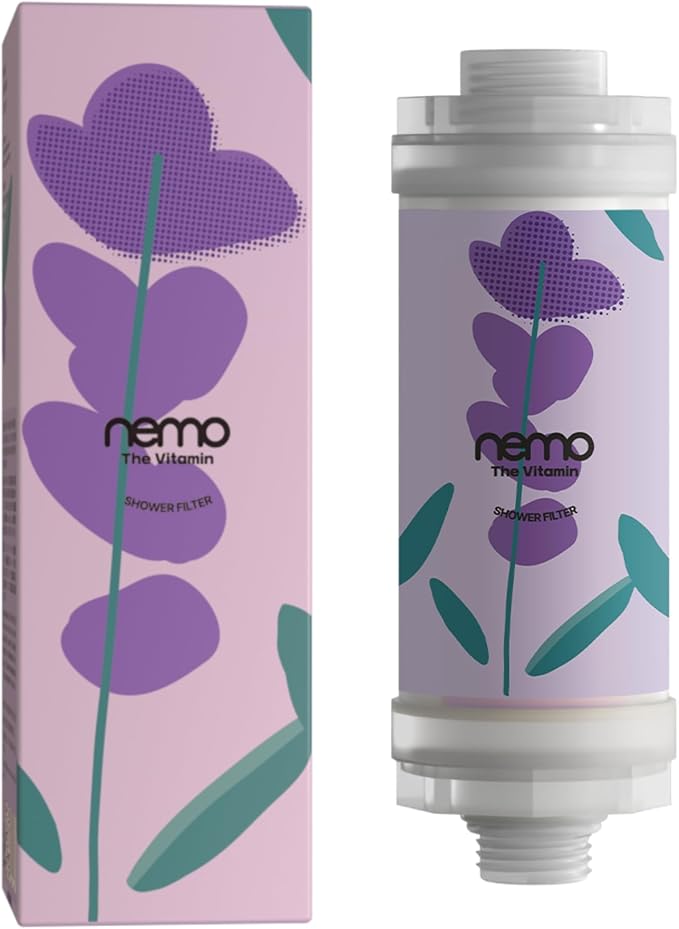 NEMOFILTER Vitamin C Shower Filter for Hard Water, Chlorine & Heavy Metal Removal, Reduces Dry Itchy Skin and Frizzy Hair, Aromatherapy Softener, Easy Install, Lavender, 150g