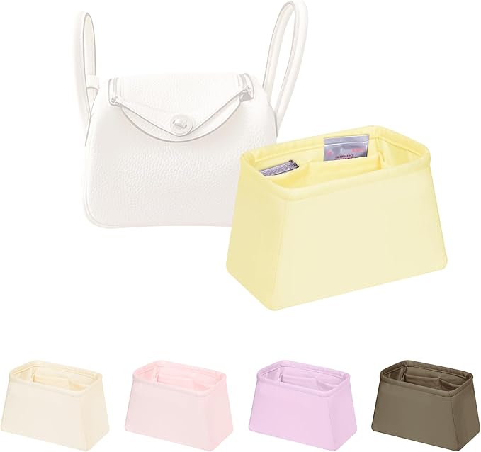 Purse Insert for Lindy 19, Satin Bag Organizer for Luxury Bags, Lightweight and Soft Touch Inner Shaper for Storage (Limoncello, Lindy19)