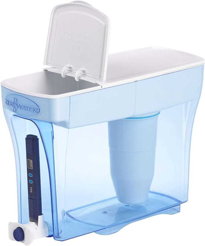 ZeroWater 23-Cup 5-Stage Water Filter Dispenser (0 TDS) and 10-Cup Ready-Pour 5-Stage Water Filter Pitcher (0 TDS) for Improved Tap Water Taste