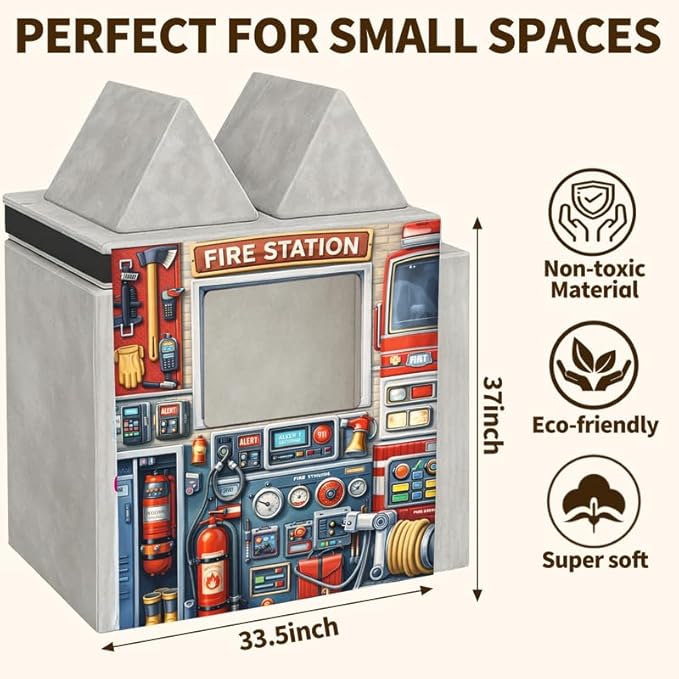Foam Play Couch Panels - Firefighter Fire Station Theme,Soft Sofa Accessories,Modular Play Panels,33.5x37 Inches